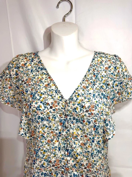 Madewell Floral Button Front Blouse Flutter Sleeve Cinched Back Top 6 - Picture 2 of 11
